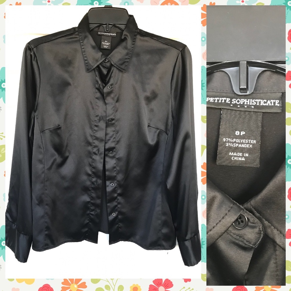 Black shiny blouse.